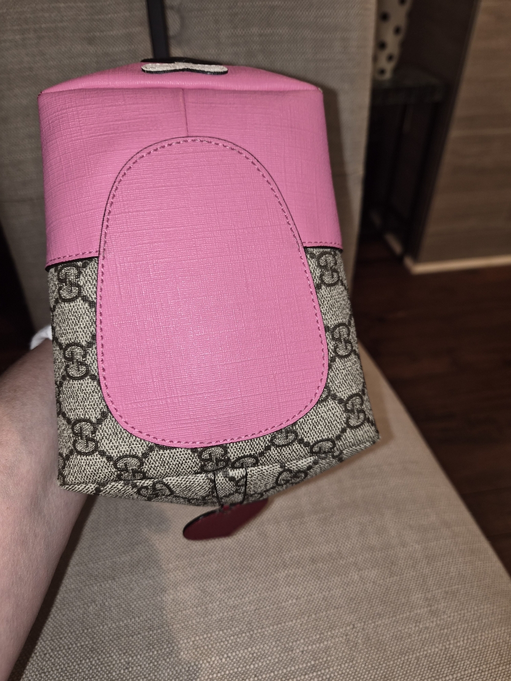 Gucci Kids GG Supreme Zoo Line Pink Leather Rabbit Face Pyramid Top Handle Bag - Picture 11 of 16